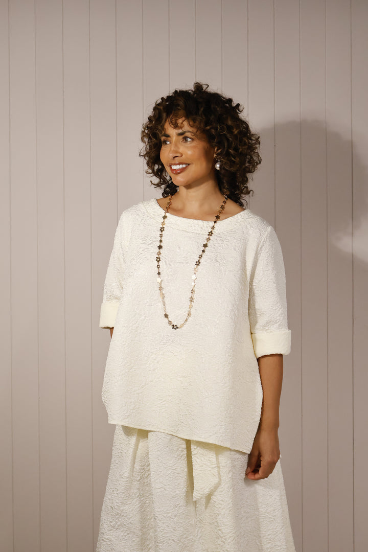 Annalisa Floral Embossed Top Vanilla