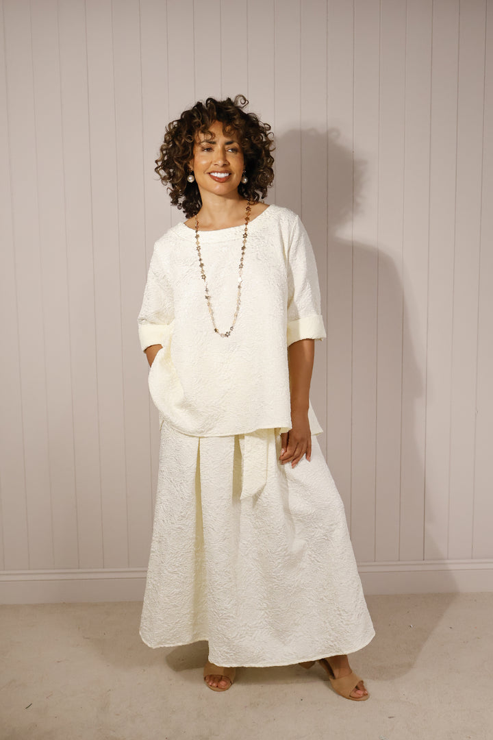 Annalisa Floral Embossed Top Vanilla