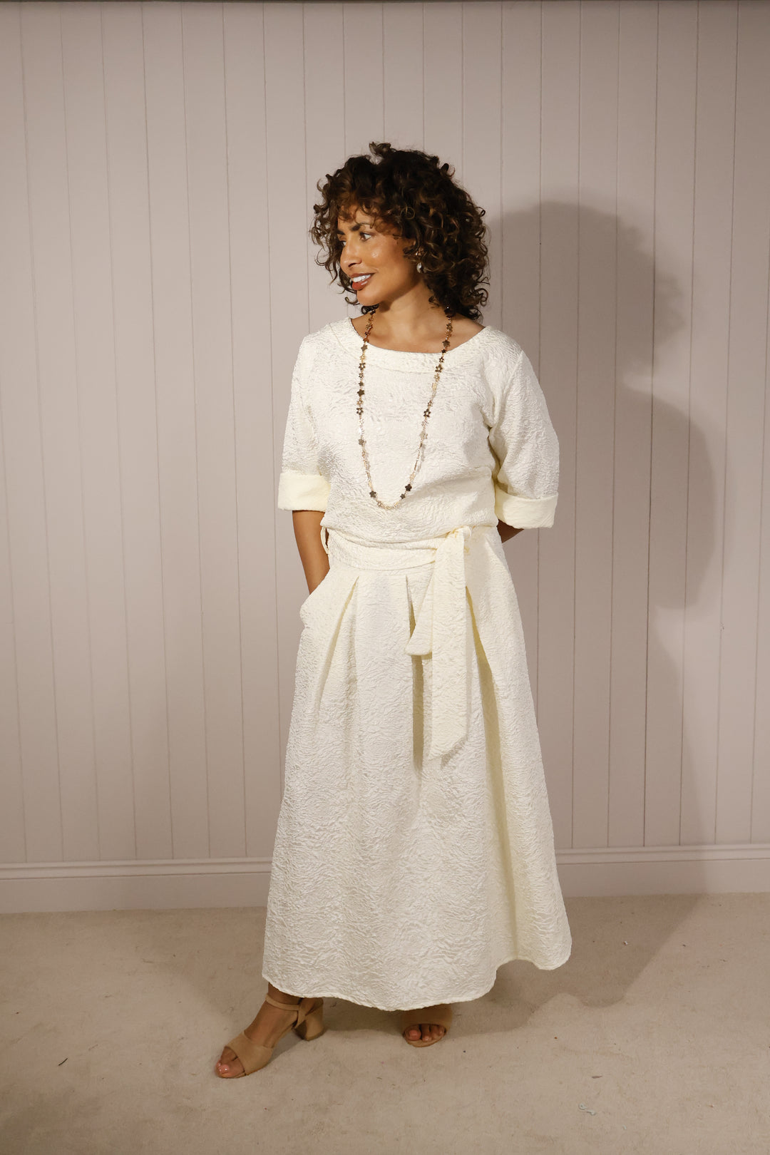 Annalisa Floral Embossed Skirt Vanilla