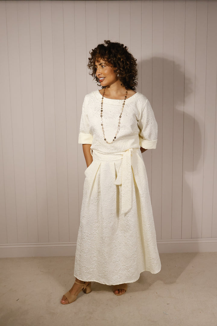 Annalisa Floral Embossed Skirt Vanilla