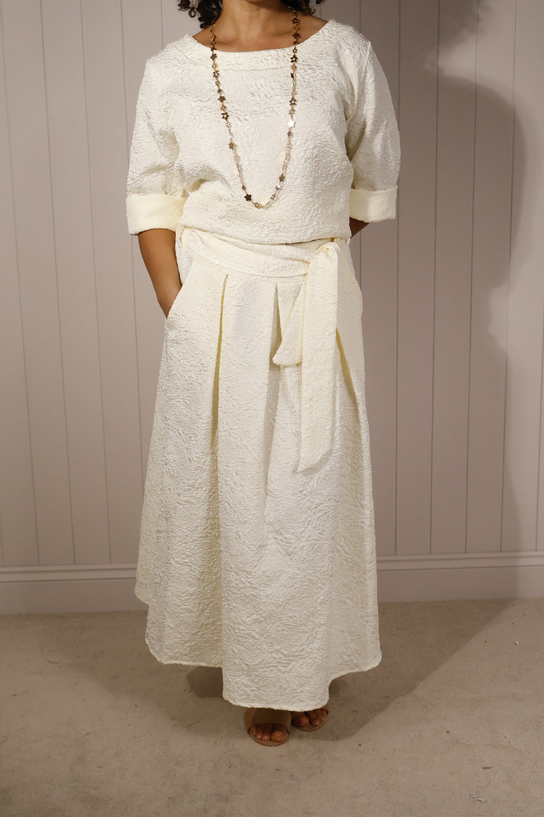 Annalisa Floral Embossed Skirt Vanilla