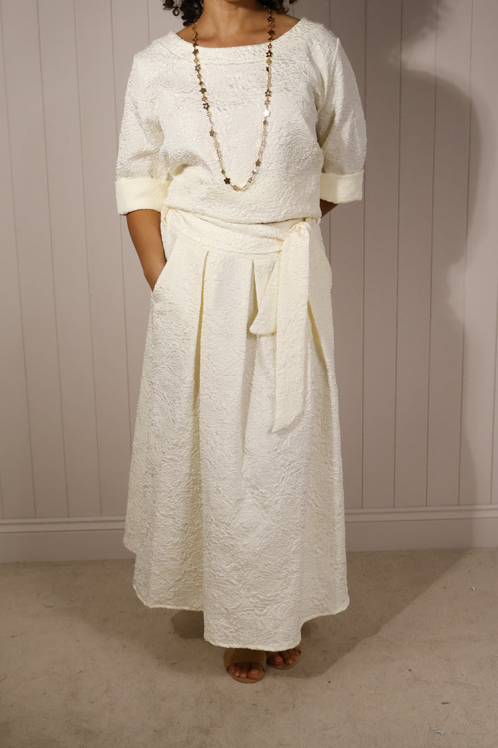 Annalisa Floral Embossed Skirt Vanilla