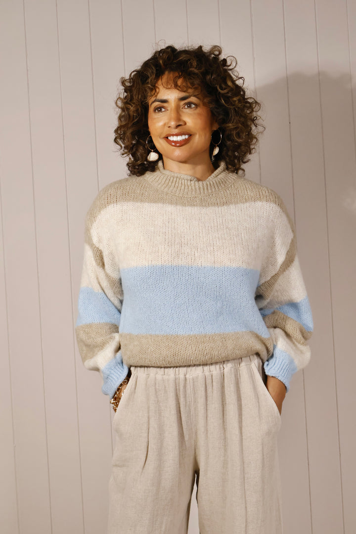 Afina Block Stripe Jumper Beige/Blue