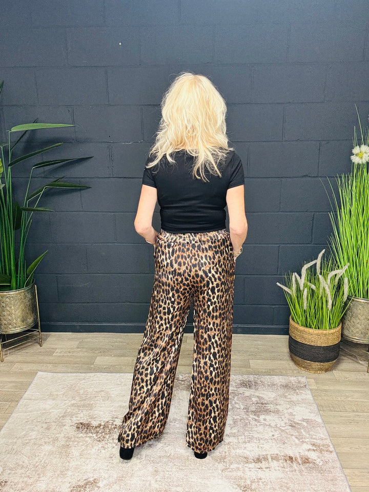 Larita Leopard Silky Trousers Tan