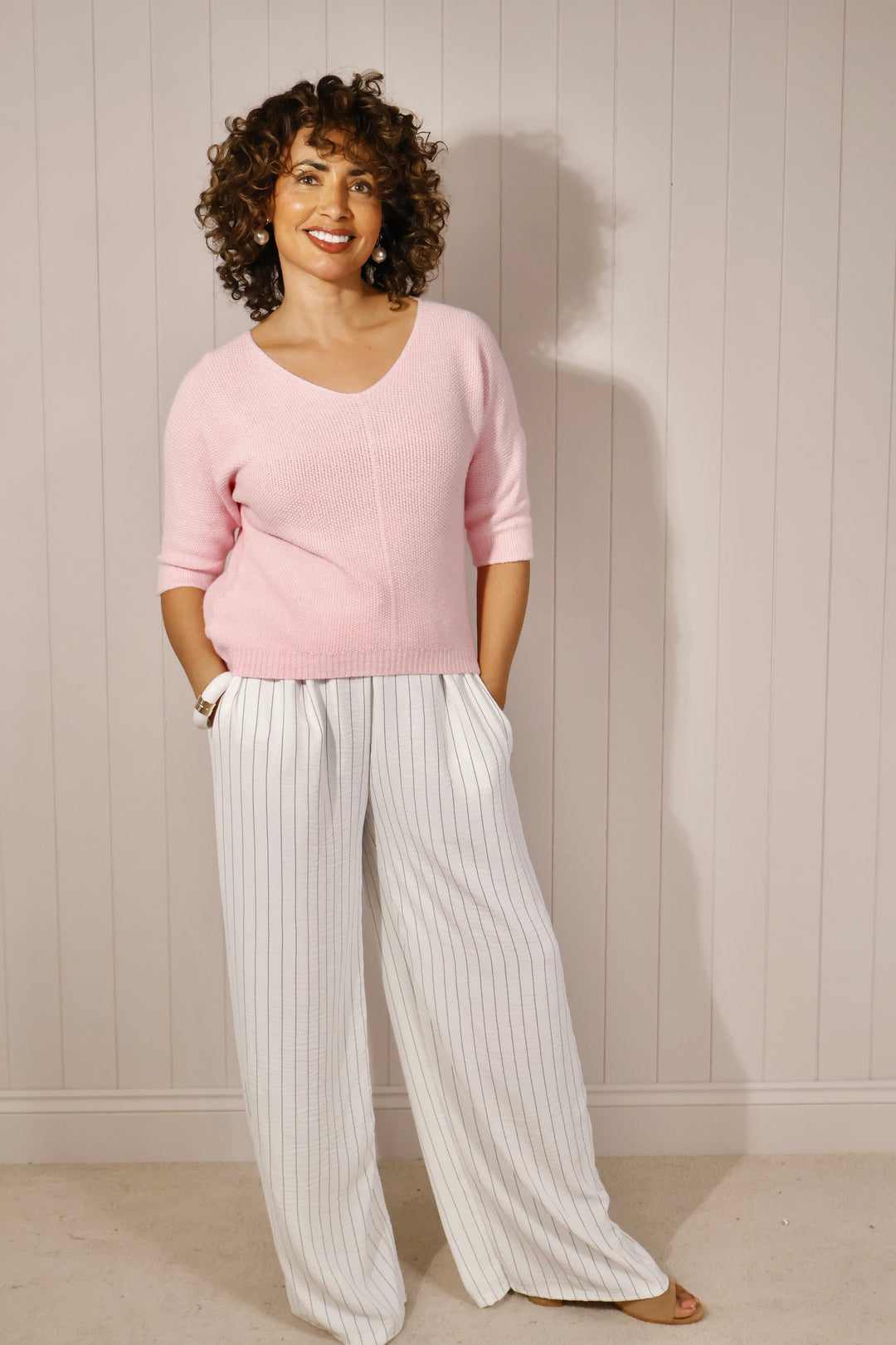 Avery Pinstripe Trousers White