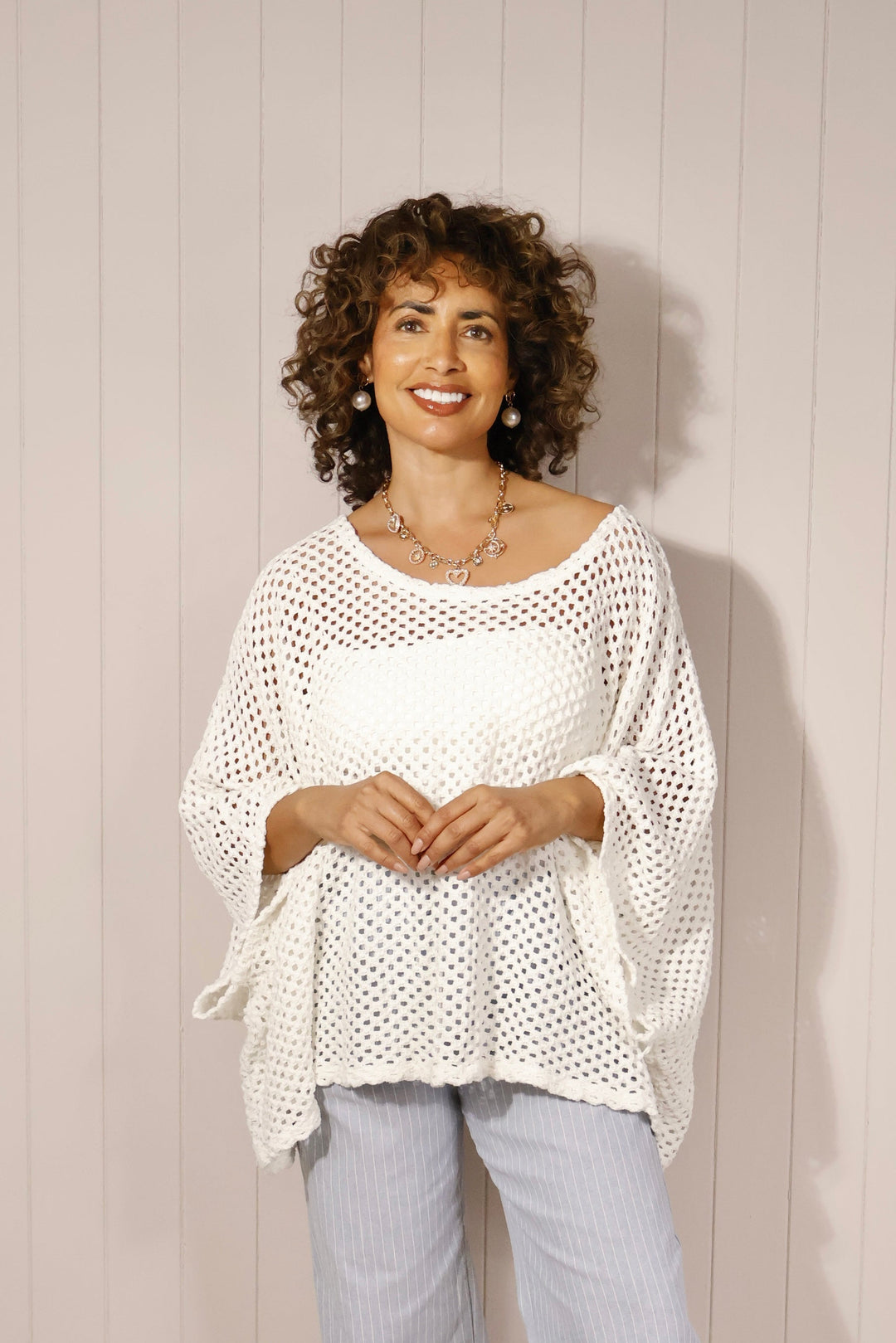 Oaklynn Open Knit Top White