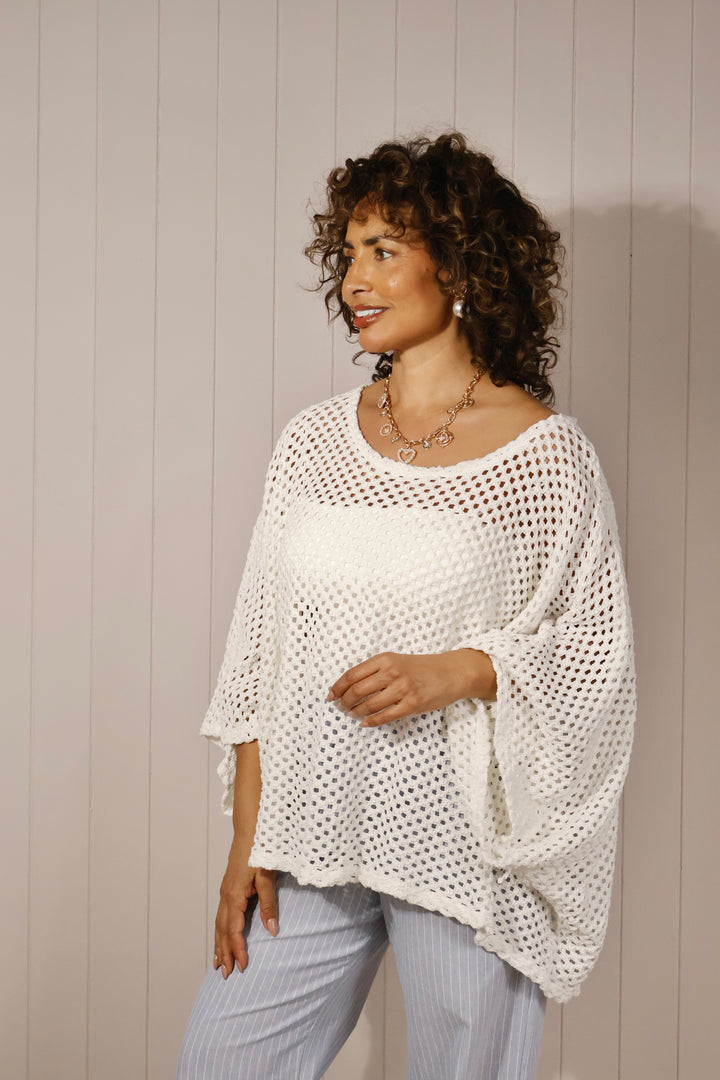 Oaklynn Open Knit Top White
