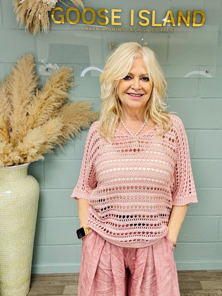 Elettra Open Knit Top Pink