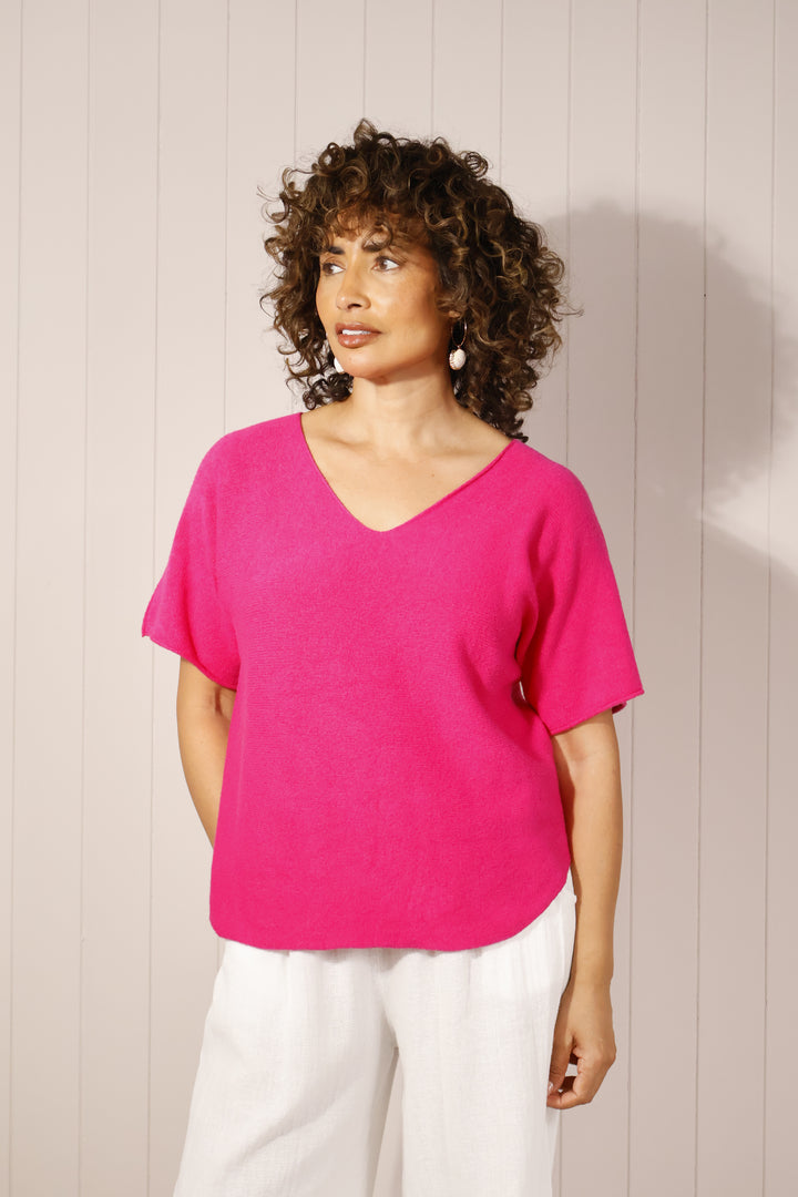 Arabella V Neck Top Fuchsia