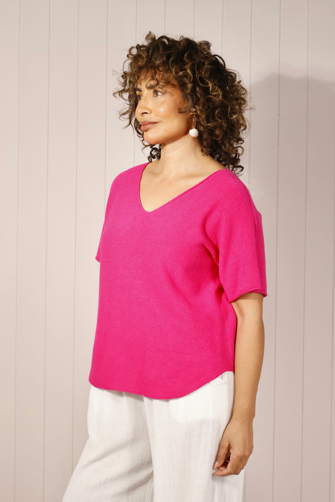 Arabella V Neck Top Fuchsia