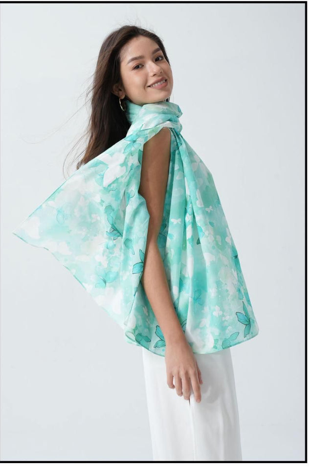 Flower Butterfly Scarf Turquoise