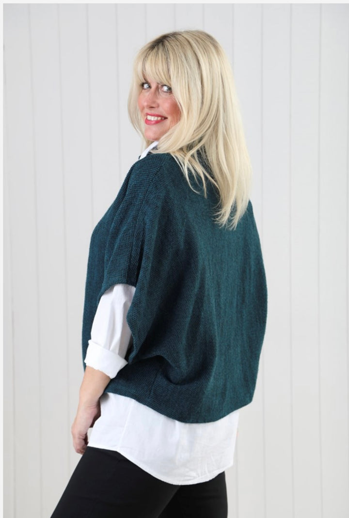 Teal Cowl Poncho Top