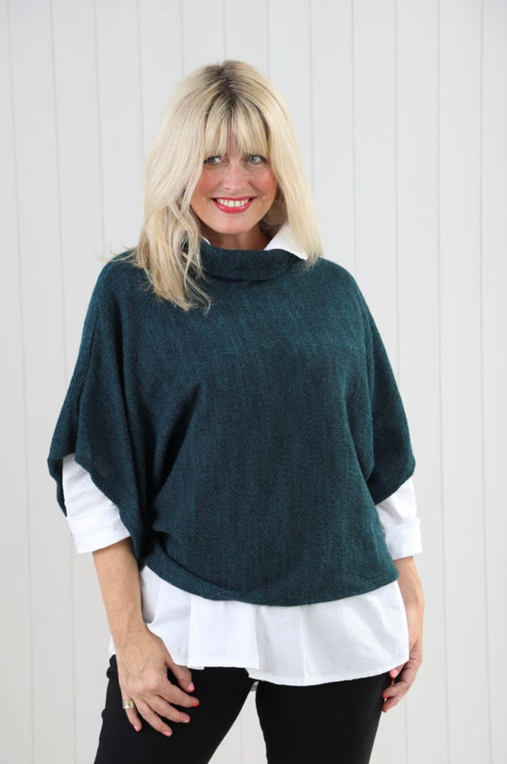 Teal Cowl Poncho Top