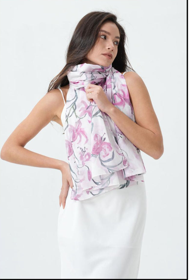 Lily Flower Print Scarf Lilac