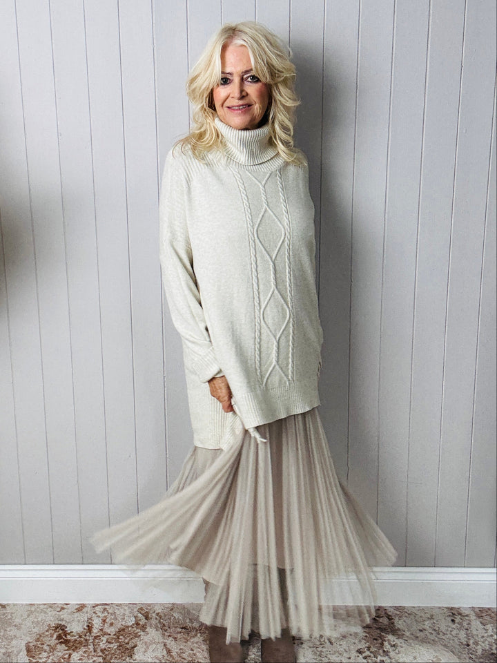 Francesca Fringe Knit Dress Cream