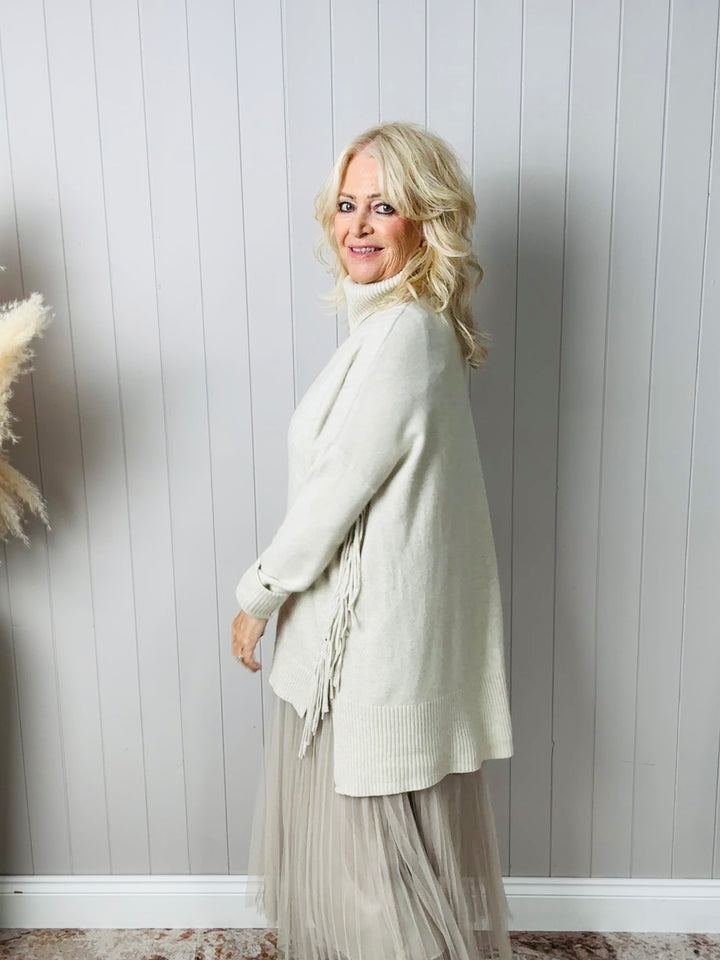 Francesca Fringe Knit Dress Cream