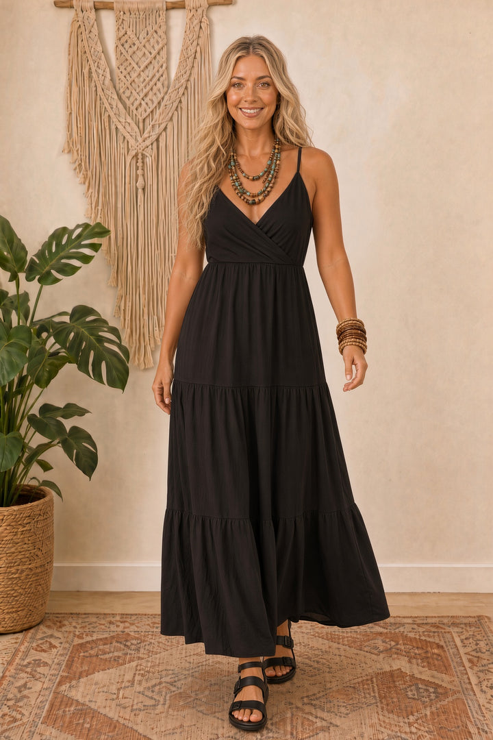 Lena Tiered Dress Black