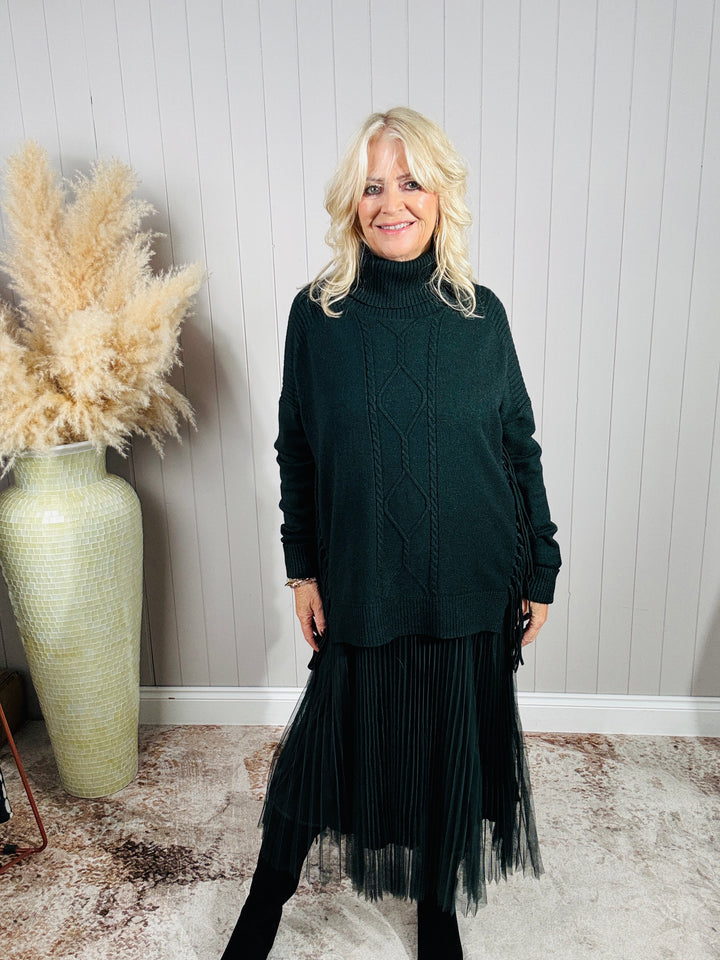 Francesca Fringe Knit Dress Green