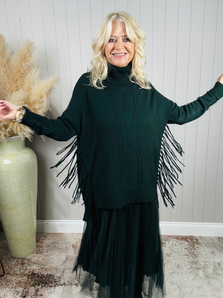 Francesca Fringe Knit Dress Green