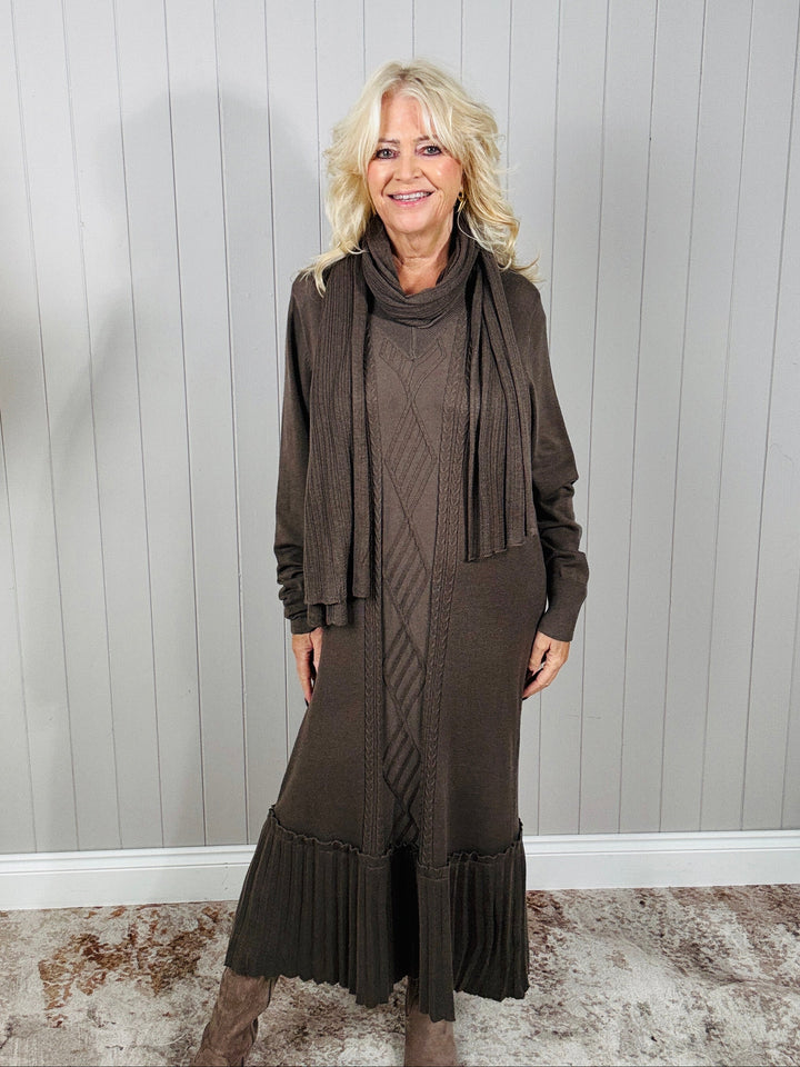 Connie Cable Knit Dress & Scarf Coffee
