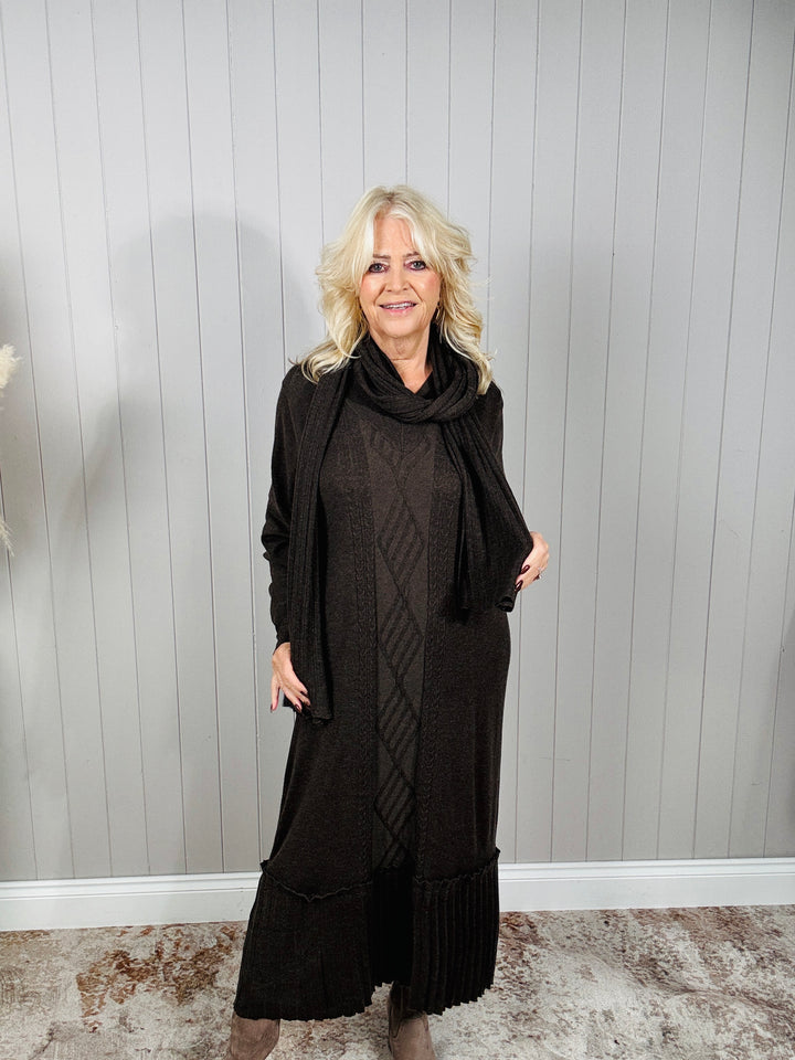 Connie Cable Knit Dress & Scarf Chocolate