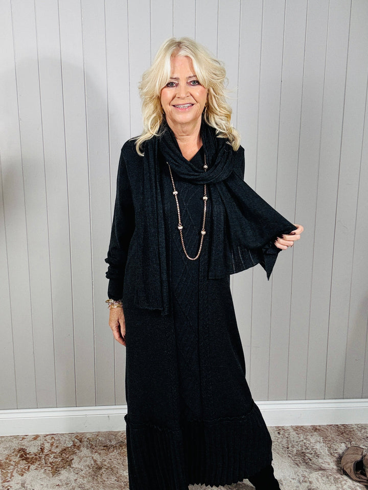 Connie Cable Knit Dress & Scarf Charcoal