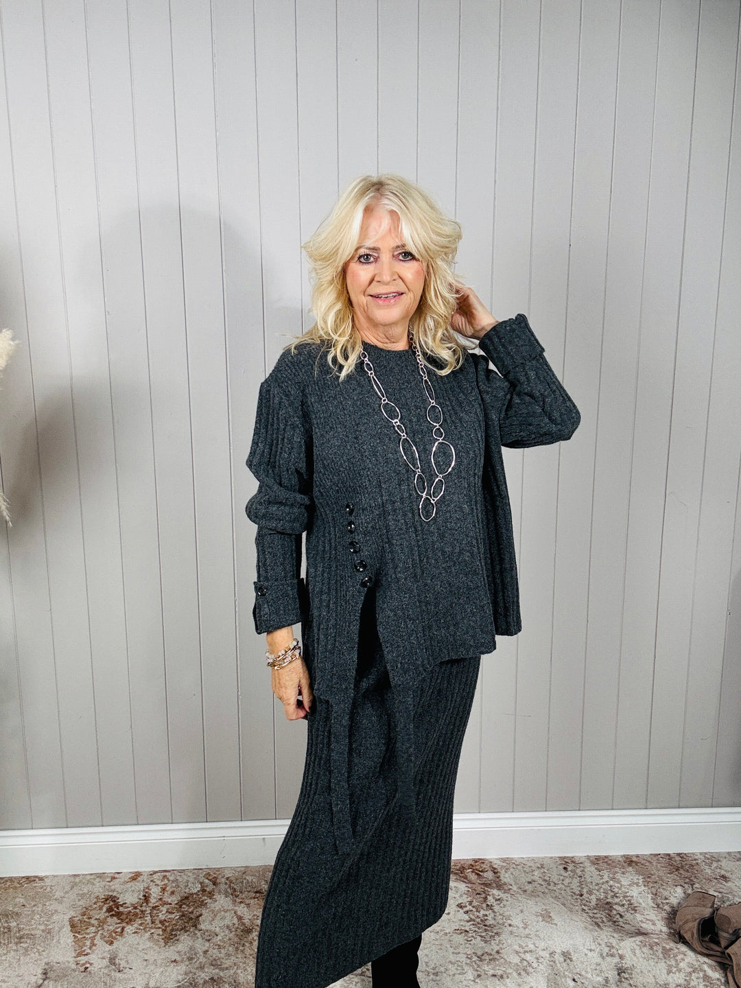 Beatrix Button Tie Co-Ord Set Charcoal