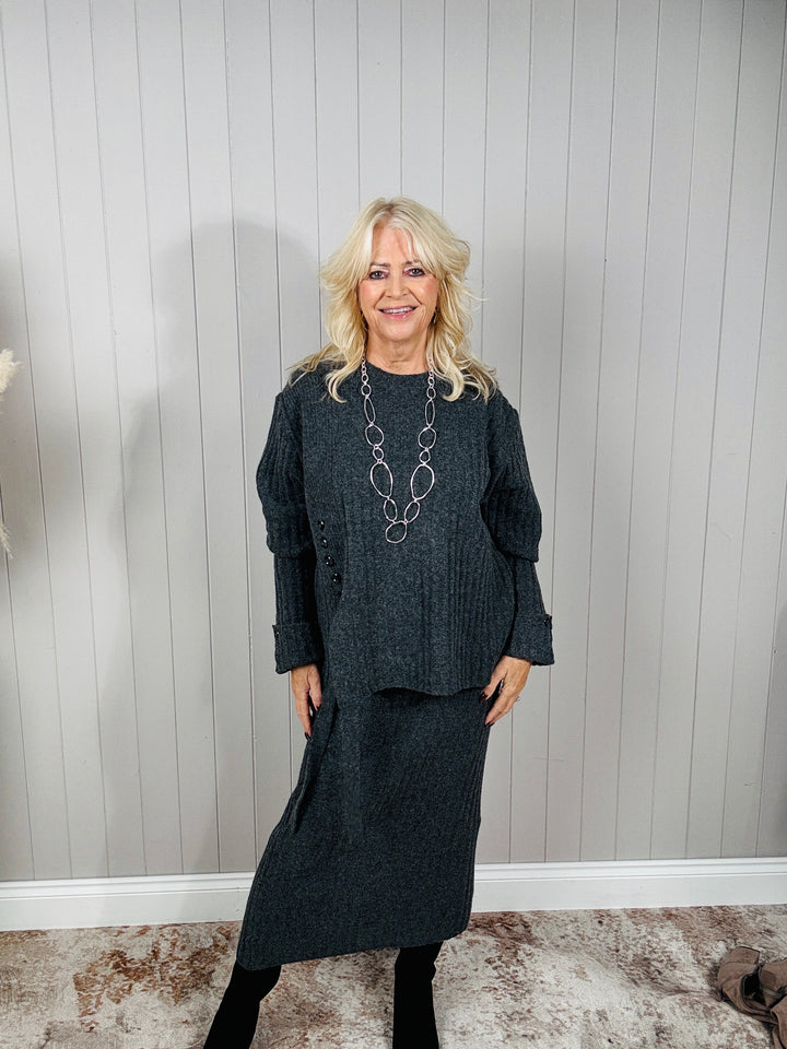 Beatrix Button Tie Co-Ord Set Charcoal