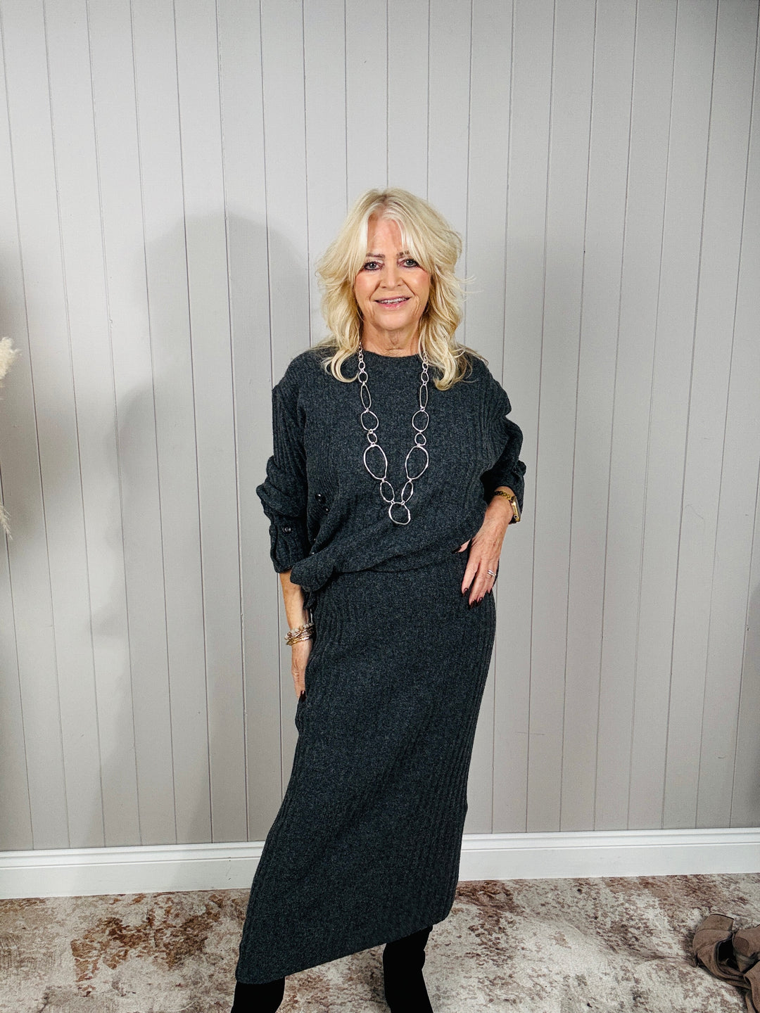 Beatrix Button Tie Co-Ord Set Charcoal