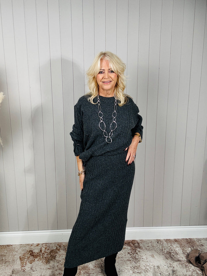 Beatrix Button Tie Co-Ord Set Charcoal