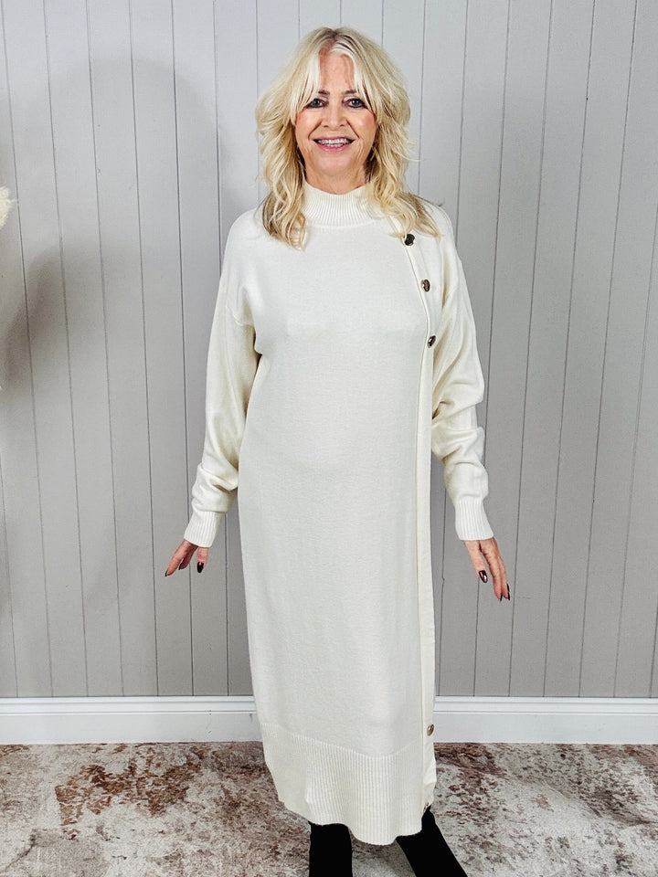 Elora Button Knit Dress Cream