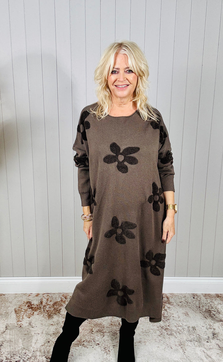 Farrah Floral Knit Dress Mocha