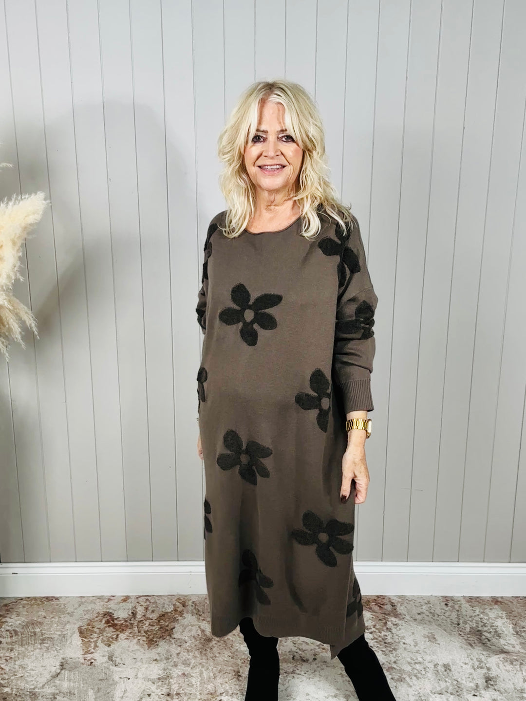 Farrah Floral Knit Dress Mocha