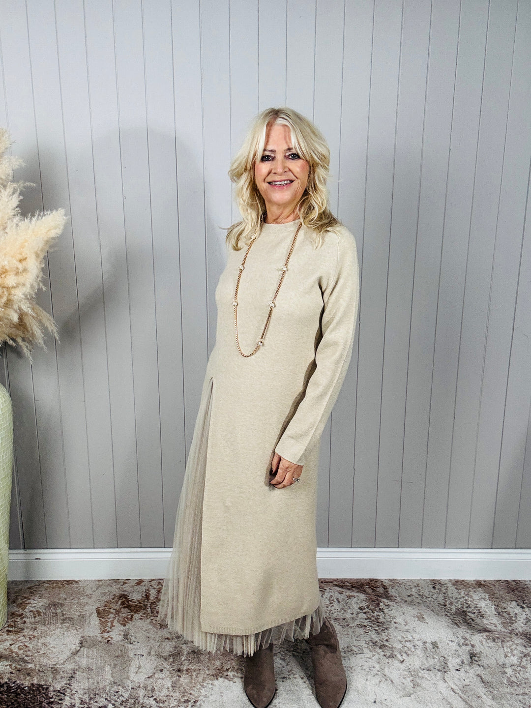 Ada Two Piece Dress Set Beige