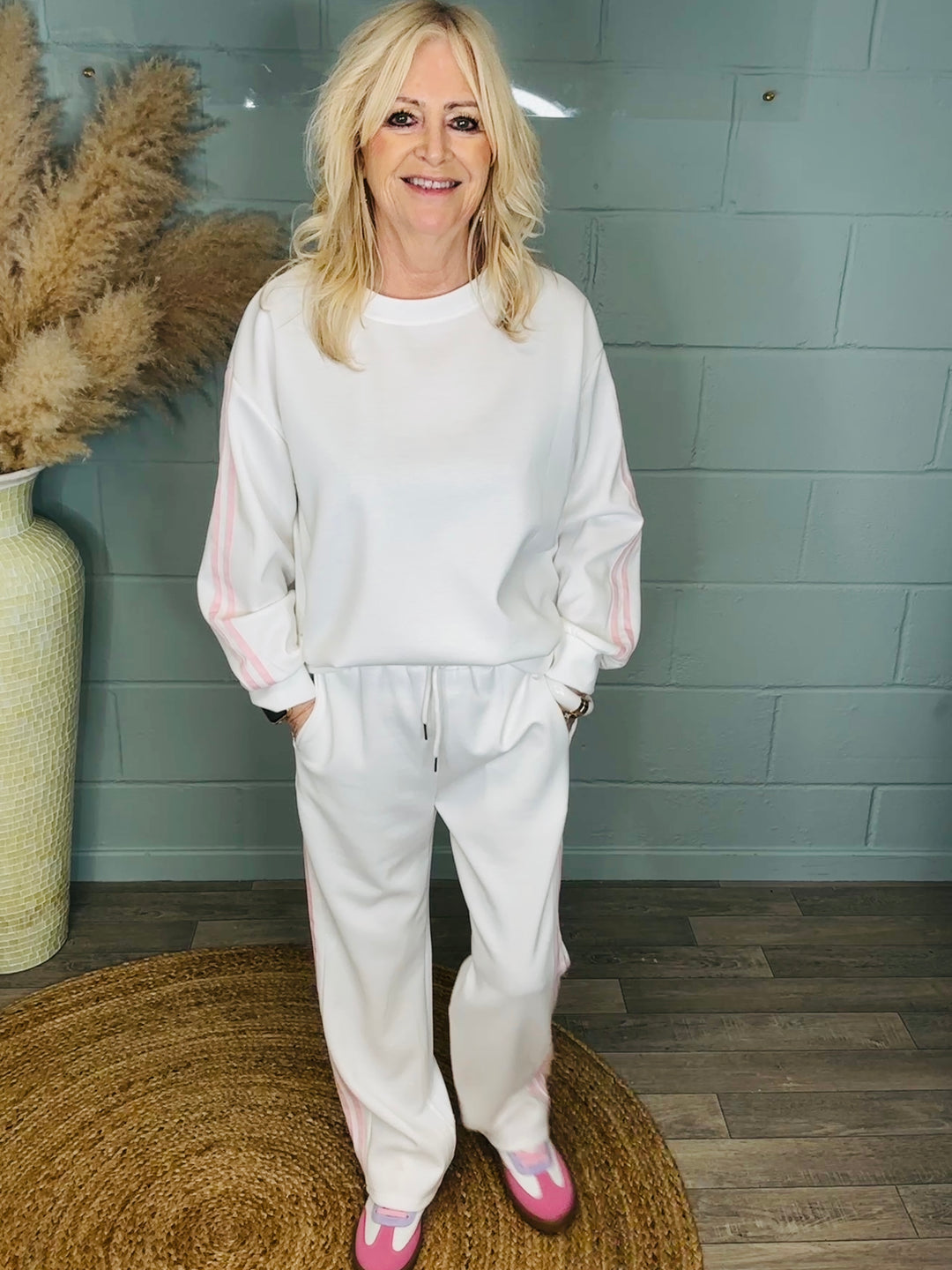 Stevie Stripe Leisure Suit White