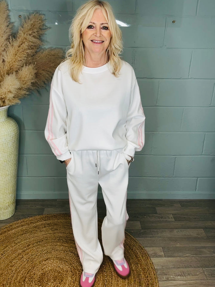 Stevie Stripe Leisure Suit White