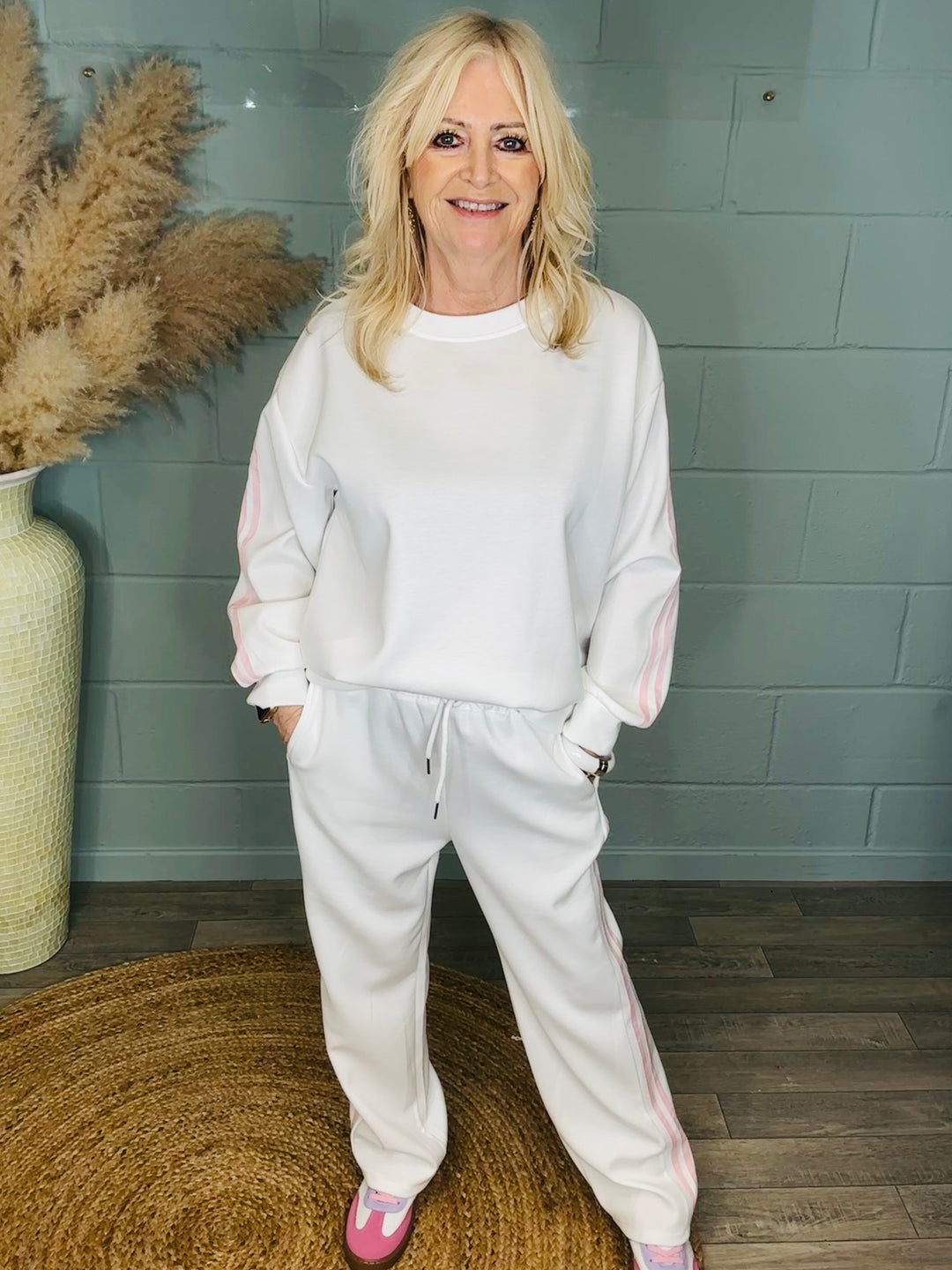 Stevie Stripe Leisure Suit White