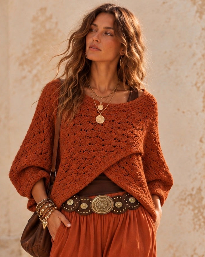 Cora Cross Open Knit Jumper Rust