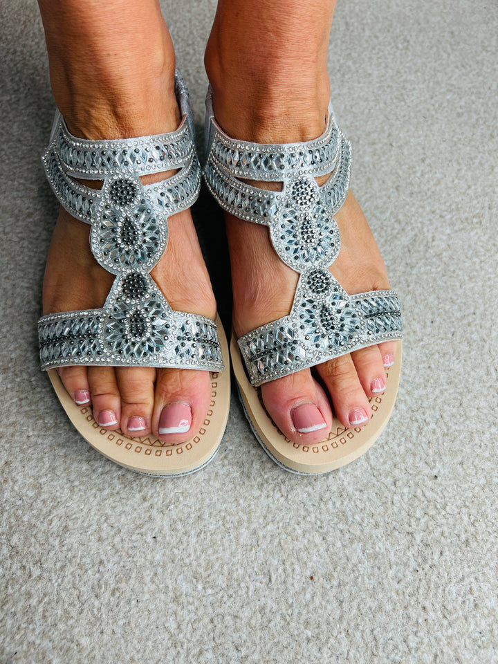 Silver Beaded Sandals