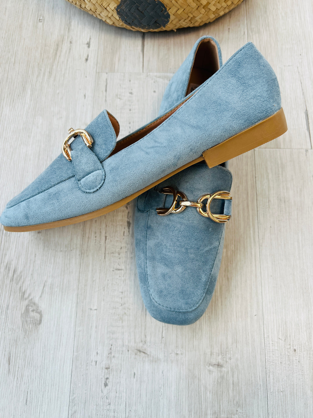 Faux Suede Buckle Blue loafers