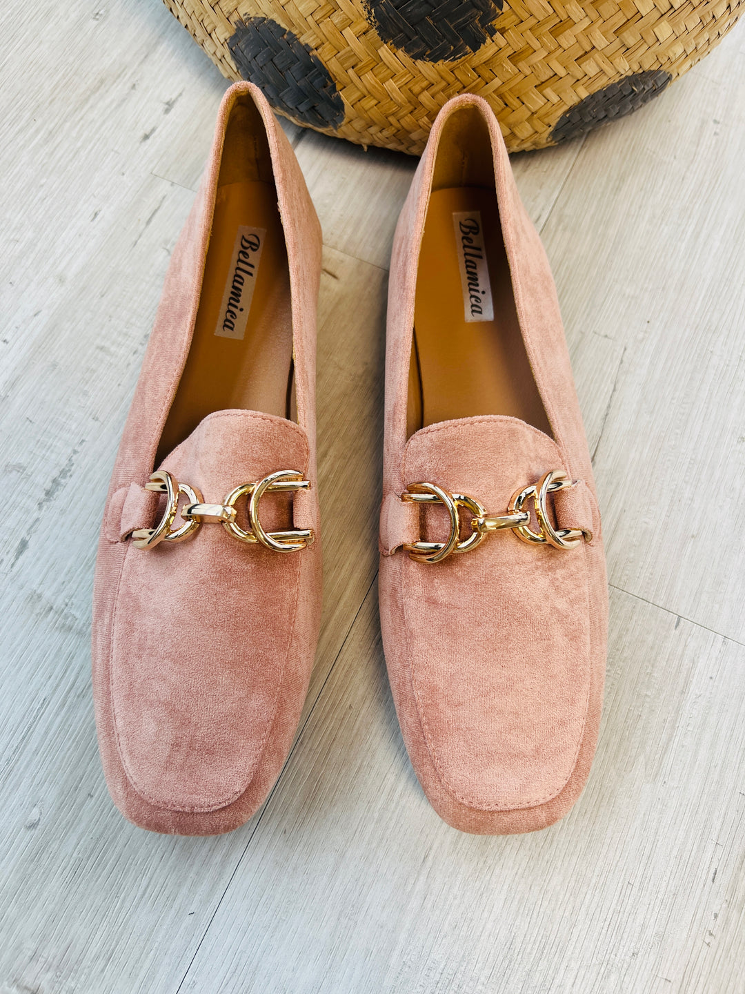 Faux Suede Buckle Pink loafers