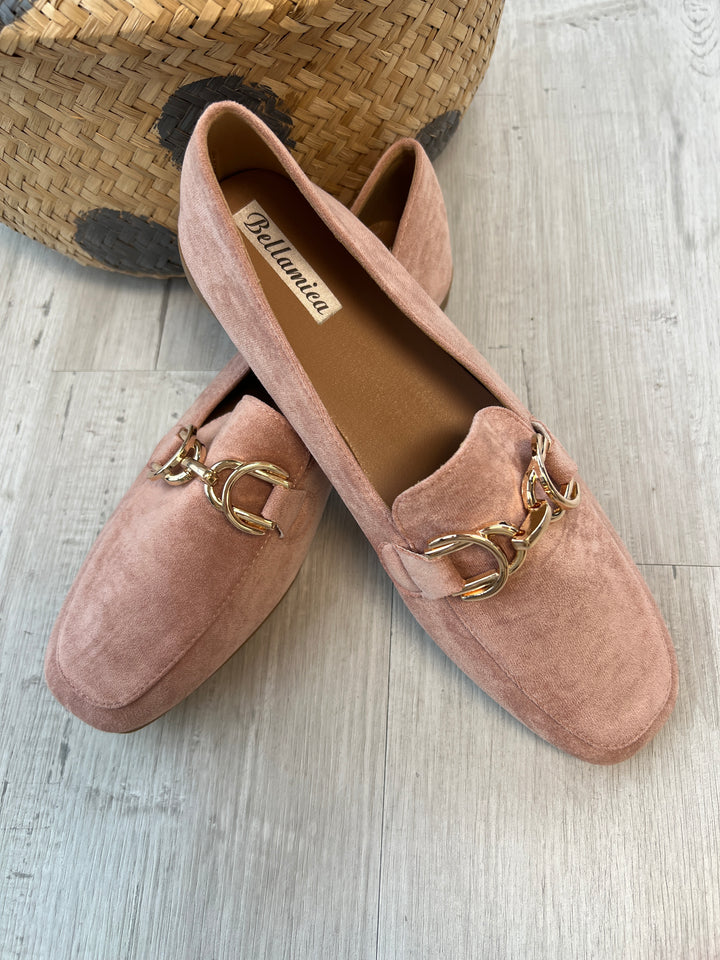 Faux Suede Buckle Pink loafers