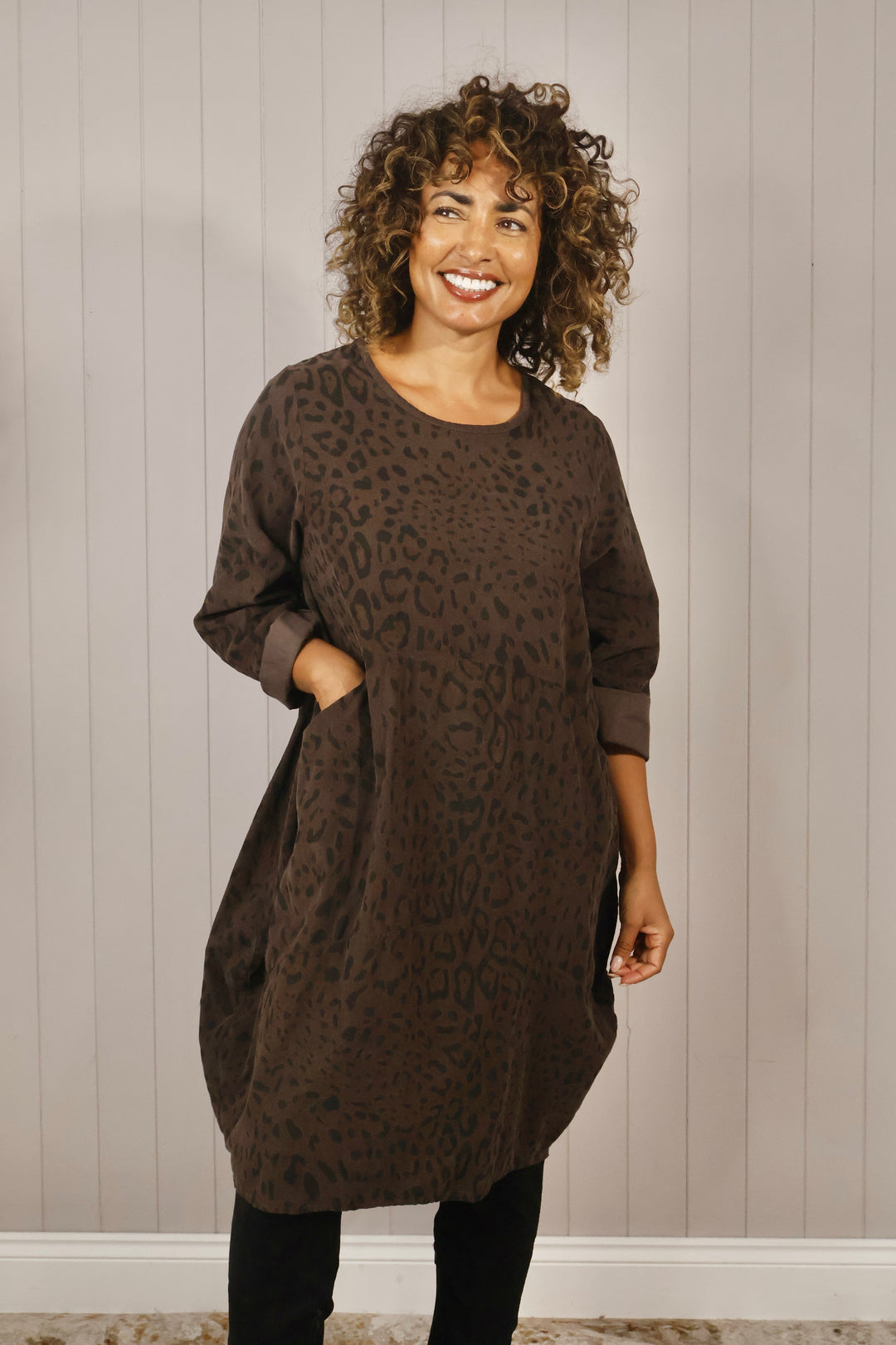 Carley Cord Leopard Tunic Chocolate