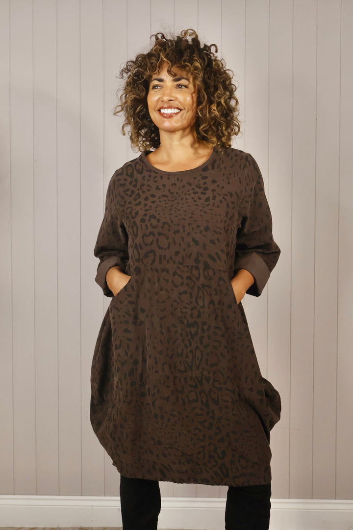 Carley Cord Leopard Tunic Chocolate
