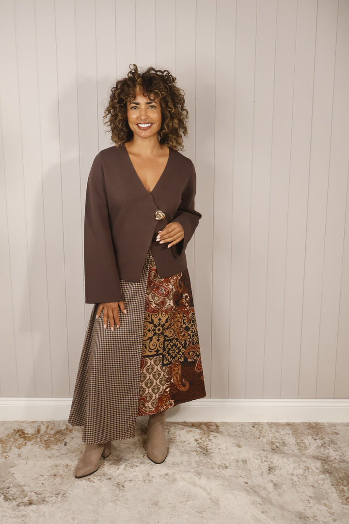 Greta Gold Knot Cardigan Chocolate