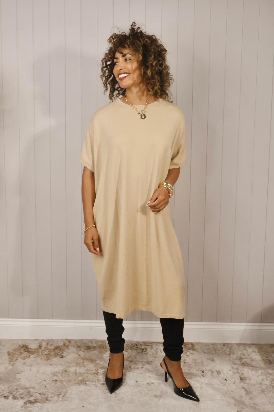 Oversized Tunic Dress Camel