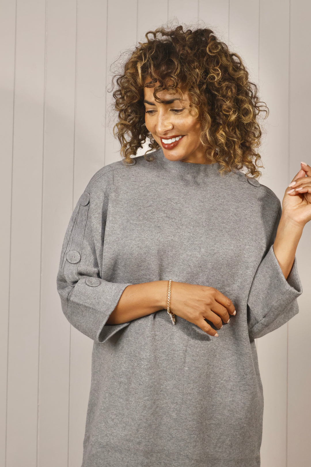 Bella Button Sleeve Tunic Dress