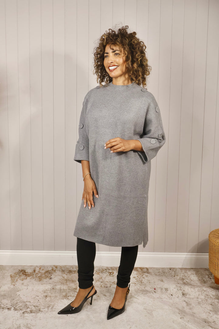 Bella Button Sleeve Tunic Dress