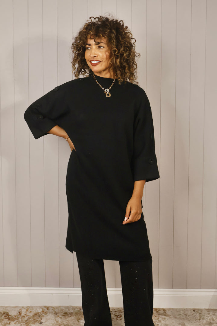 Bella Button Sleeve Tunic Dress
