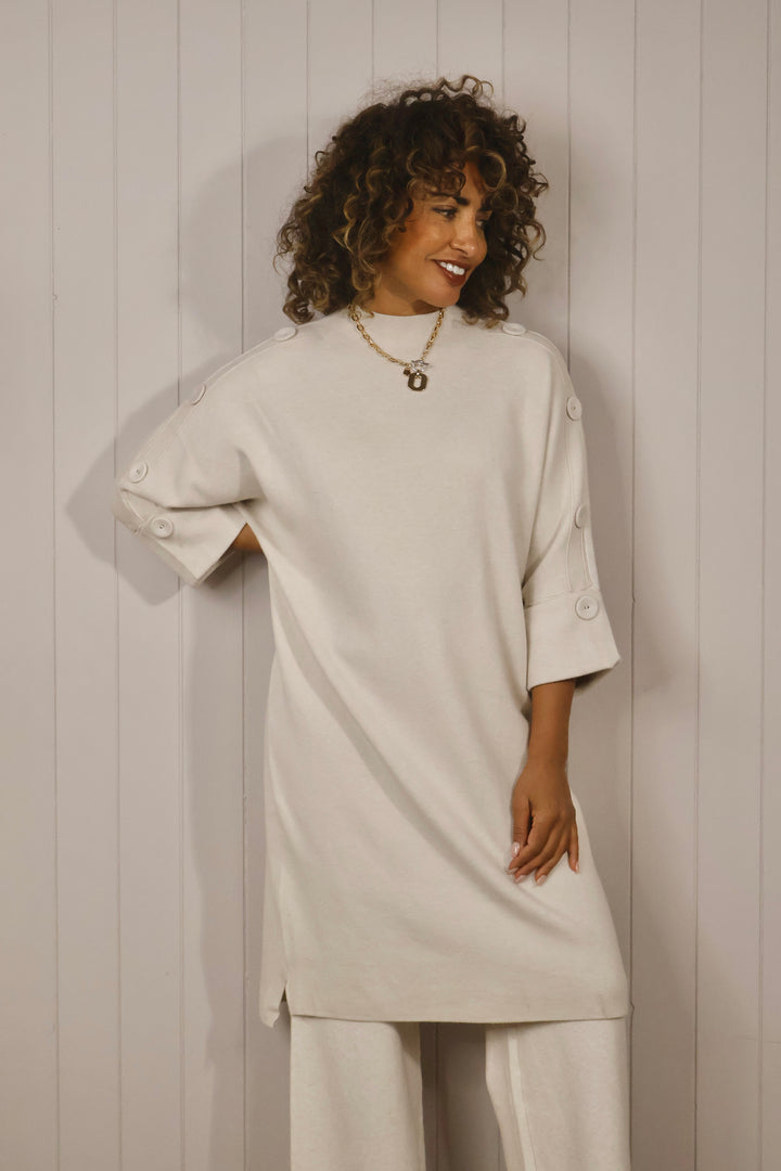 Bella Button Sleeve Tunic Dress